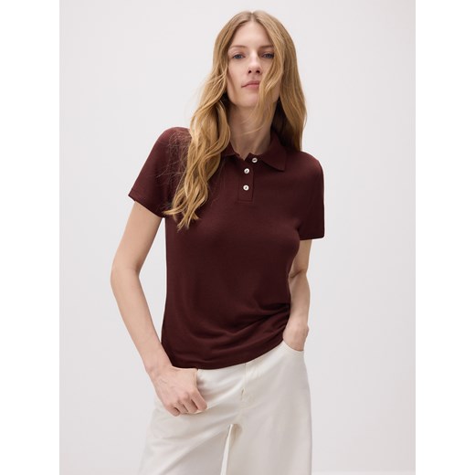 Reserved - T-shirt polo z wiskozą - ciemnobrązowy Reserved M Reserved