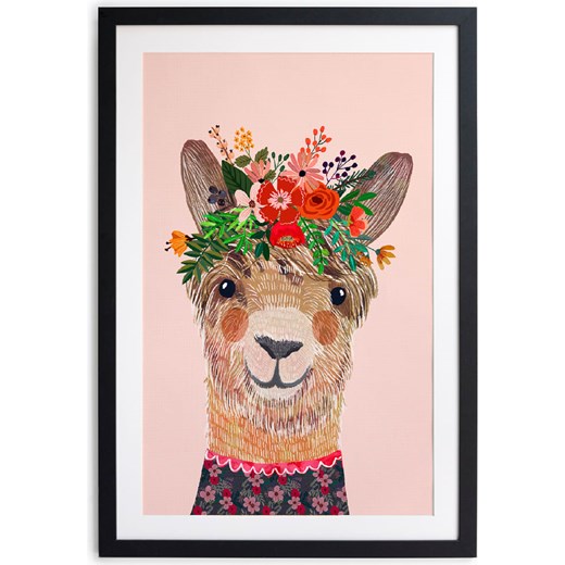 Folkifreckles Druk artystyczny &quot;Floral Llama&quot; w ramce - 40 x 60 cm ze sklepu Limango Polska w kategorii Obrazy - zdjęcie 178382139