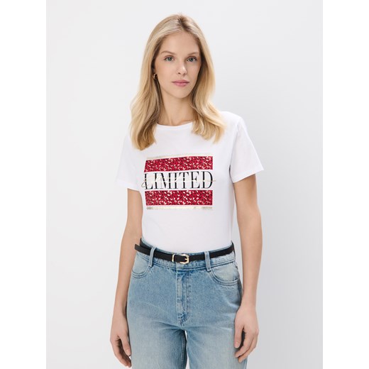 Mohito - Bawełniany t-shirt z nadrukiem - biały ze sklepu Mohito w kategorii Bluzki damskie - zdjęcie 178392206