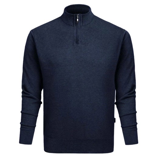 Wełniany Sweter z Wysokim Dekoltem na Zamek - Pako Jeans - Granatowy SWPJNSzippGR ze sklepu JegoSzafa.pl w kategorii Swetry męskie - zdjęcie 178393455