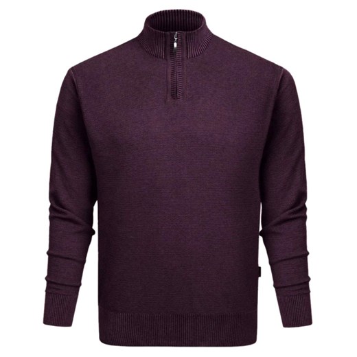 Wełniany Sweter z Wysokim Dekoltem na Zamek - Pako Jeans - Śliwkowy SWPJNSzippSL ze sklepu JegoSzafa.pl w kategorii Swetry męskie - zdjęcie 178393458