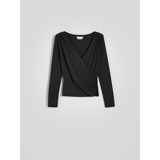 Reserved - Bluzka z kopertowym dekoltem - ciemnoszary Reserved S Reserved
