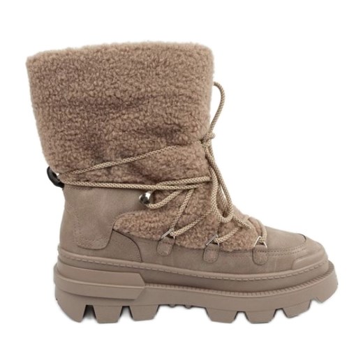 Buty śniegowce Lee Cooper LCJ-24-47-3149L beżowy ze sklepu ButyModne.pl w kategorii Śniegowce damskie - zdjęcie 178400495