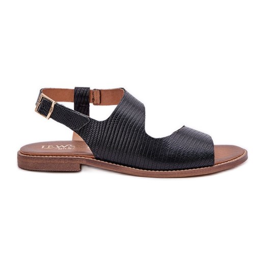 Lewski Shoes Skórzane Sandały Na Sprzączkę Z Tłoczeniem Lewski 3041 Czarne ze sklepu ButyModne.pl w kategorii Sandały damskie - zdjęcie 178400978