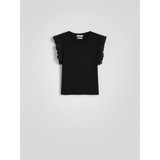 Reserved - Bluzka z dekoracyjną wstawką - czarny Reserved M Reserved