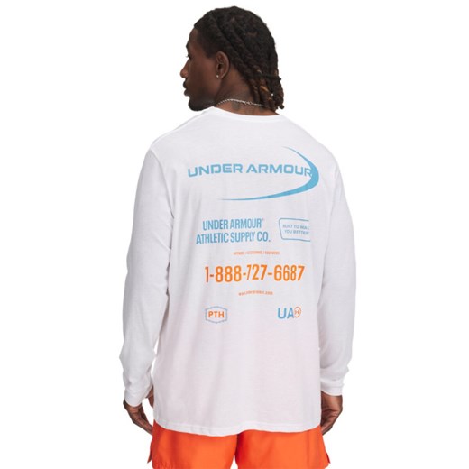 Męski longsleeve z nadrukiem Under Armour UA Workwear Logo - biały ze sklepu Sportstylestory.com w kategorii T-shirty męskie - zdjęcie 178409497