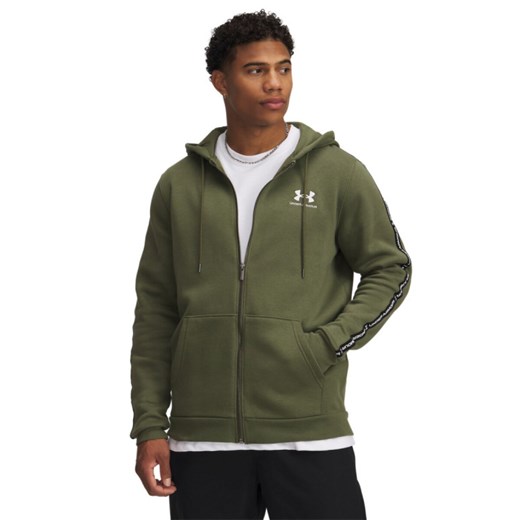 Meska bluza dresowa rozpinana z kapturem Under Armour UA Icon Fleece FZ Taping - zielona ze sklepu Sportstylestory.com w kategorii Bluzy męskie - zdjęcie 178409505