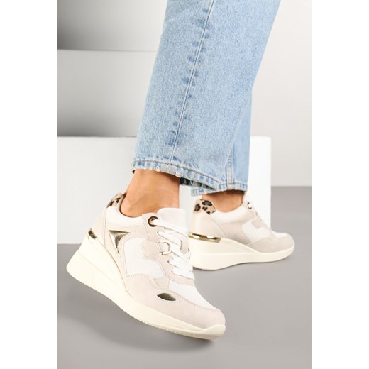 Beżowe Sneakersy na Koturnie z Ozdobnymi Wstawkami Cedera ze sklepu born2be.pl w kategorii Buty sportowe damskie - zdjęcie 178413118