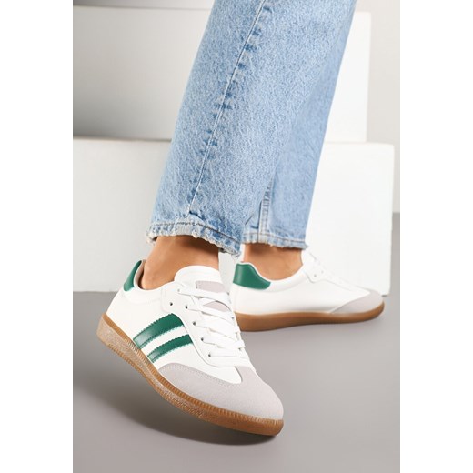Biało-Zielone Sneakersy w Stylu Tenisówek z Przeszyciami Tanilea ze sklepu born2be.pl w kategorii Buty sportowe damskie - zdjęcie 178414036