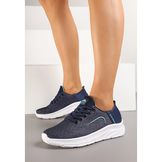 Granatowo-Miętowe Buty Sportowe Sneakersy z Tłoczeniem i Ozdobnym Napisem na Boku Canisse ze sklepu born2be.pl w kategorii Buty sportowe damskie - zdjęcie 178414275