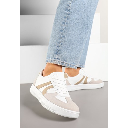 Biało-Beżowe Sneakersy w Stylu Kultowych Tenisówek Setionis ze sklepu born2be.pl w kategorii Buty sportowe damskie - zdjęcie 178415829
