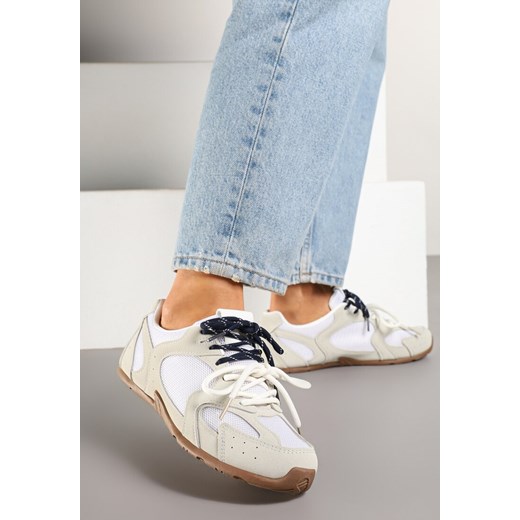 Beżowo-Szare Sneakersy z Ozdobnymi Przeszyciami i Kontrastowymi Sznurówkami Ilivrella ze sklepu born2be.pl w kategorii Buty sportowe damskie - zdjęcie 178415949