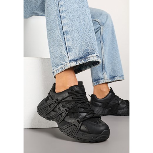 Buty sportowe damskie Born2be sneakersy sznurowane czarne