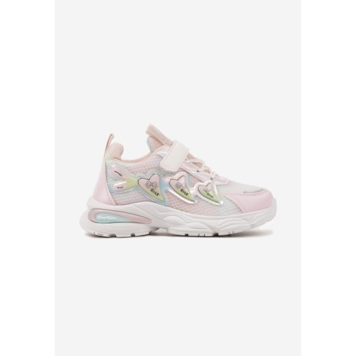 Różowe Buty Sportowe Sneakersy Ozdobione Sercami i Tłoczeniem Setolira ze sklepu born2be.pl w kategorii Buty sportowe dziecięce - zdjęcie 178417079