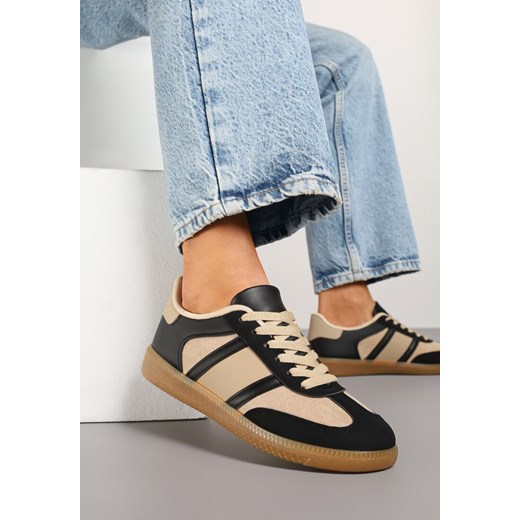 Czarno-Beżowe Sneakersy w Typie Tenisówek z Paskami na Boku Cholewki Wonevia ze sklepu born2be.pl w kategorii Buty sportowe damskie - zdjęcie 178417407