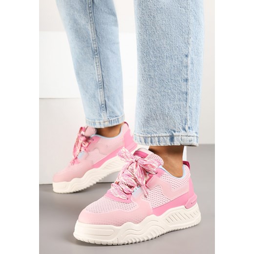 Różowe Sneakersy na Grubej Podeszwie Ozdobione Tłoczeniem Nilanne ze sklepu born2be.pl w kategorii Buty sportowe damskie - zdjęcie 178417455