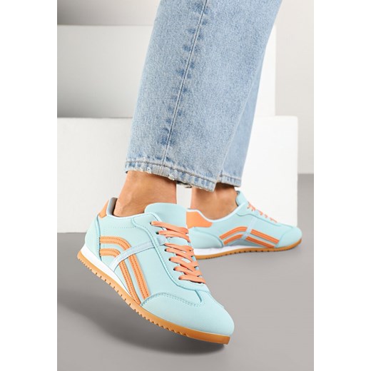 Buty sportowe damskie Born2be sneakersy sznurowane niebieskie wiosenne na płaskiej podeszwie