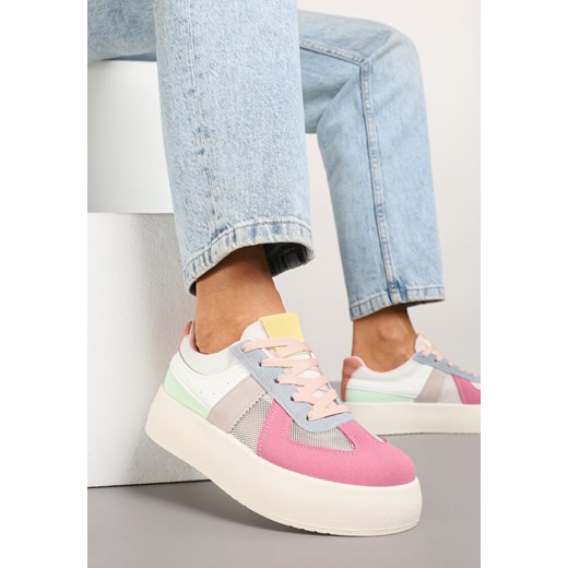 Różowo-Niebieskie Sneakersy w Stylu Tenisówek na Platformie Nanirea ze sklepu born2be.pl w kategorii Buty sportowe damskie - zdjęcie 178418175