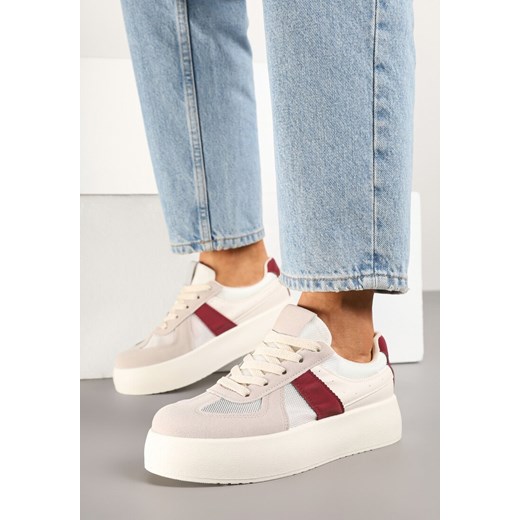 Beżowo-Bordowe Sneakersy w Stylu Tenisówek na Platformie Nanirea ze sklepu born2be.pl w kategorii Buty sportowe damskie - zdjęcie 178418178