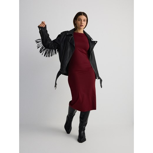 Reserved - Dzianinowa sukienka midi - bordowy ze sklepu Reserved w kategorii Sukienki - zdjęcie 178418848