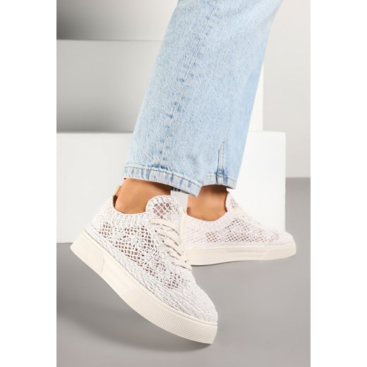 Beżowe Koronkowe Sneakersy na Niskiej Platformie Nanalisea ze sklepu born2be.pl w kategorii Buty sportowe damskie - zdjęcie 178419809