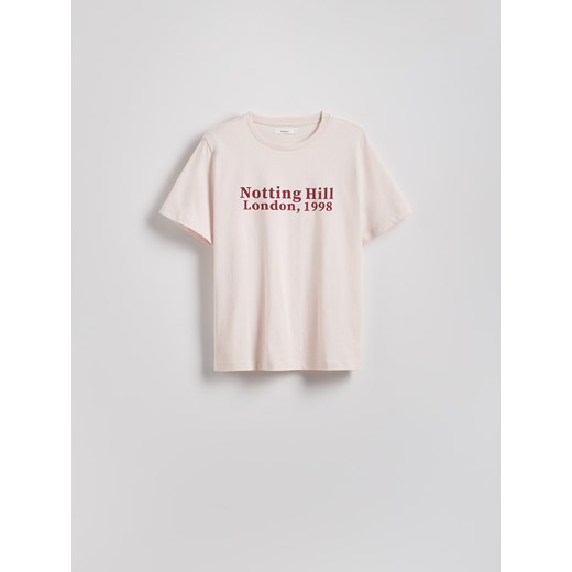 Reserved - Bawełniany t-shirt z nadrukiem - pastelowy róż Reserved M Reserved