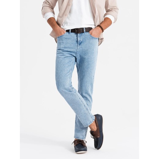Marmurkowe męskie spodnie jeansowe CARROT FIT – jasnoniebieskie V1 OM-PADP-0225 ze sklepu ombre w kategorii Jeansy męskie - zdjęcie 178420597