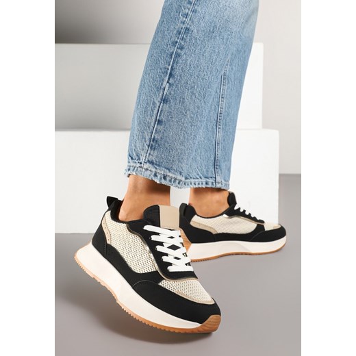 Czarno-Beżowe Sneakersy z Geometrycznym Wzorem Borgis ze sklepu born2be.pl w kategorii Buty sportowe damskie - zdjęcie 178421149