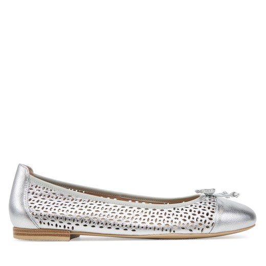Balerinki Caprice srebrne wiosenne bez zapięcia casualowe 