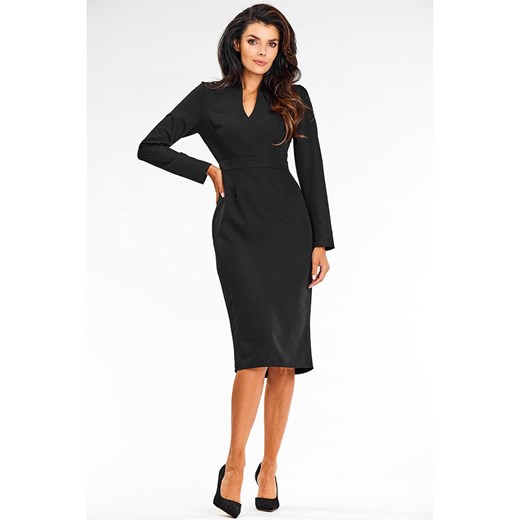 Sukienka AWAMA w serek jesienna z długim rękawem 