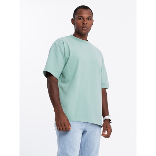 T-shirt bawełniany męski LOOSE FIT z okrągłym dekoltem – miętowy V6 OM-TSBC-0234 ze sklepu ombre w kategorii T-shirty męskie - zdjęcie 178431187