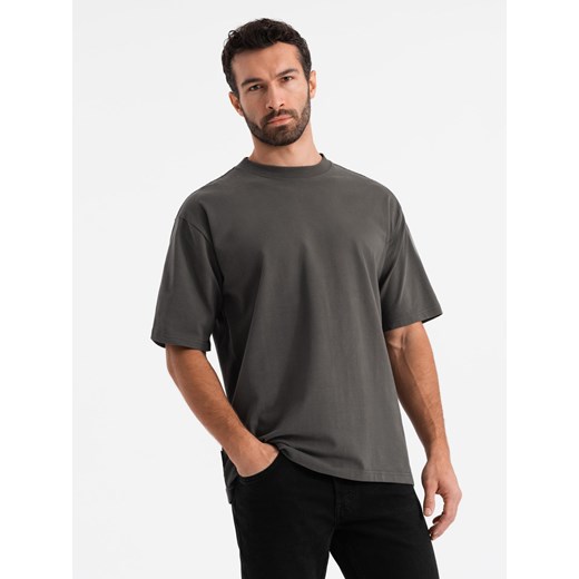 Męski t-shirt bawełniany LOOSE FIT z okrągłym dekoltem – szarozielony V3 OM-TSBC-0234 ze sklepu ombre w kategorii T-shirty męskie - zdjęcie 178431227