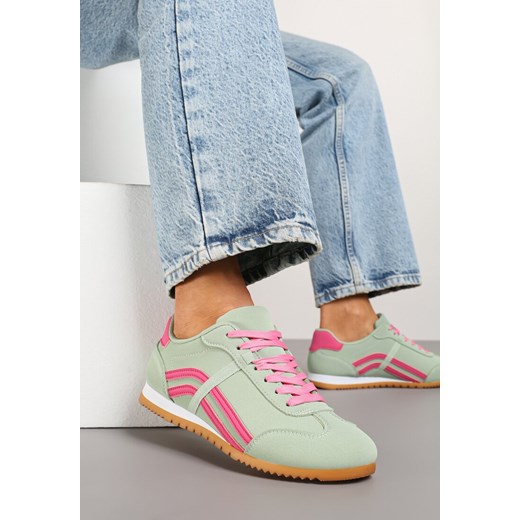 Jasnozielone Sneakersy z Przeszyciami i Ozdobnymi Paskami na Boku Beniffa ze sklepu born2be.pl w kategorii Buty sportowe damskie - zdjęcie 178432077