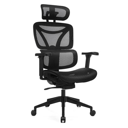 Ergonomiczny czarny fotel biurowy z zagłówkiem i regulowanymi podłokietnikami - Lirena ze sklepu Edinos.pl w kategorii Krzesła biurowe - zdjęcie 178433347