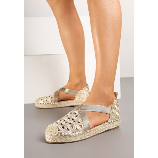 Złote Ażurowe Espadryle na Podeszwie z Plecionki Amedeon ze sklepu born2be.pl w kategorii Espadryle damskie - zdjęcie 178434349