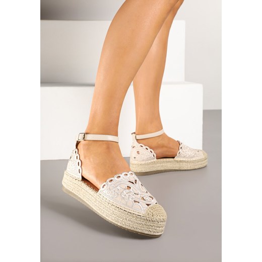 Beżowe Espadryle na Grubej Podeszwie z Ażurową Cholewką Eleasel ze sklepu born2be.pl w kategorii Espadryle damskie - zdjęcie 178434655