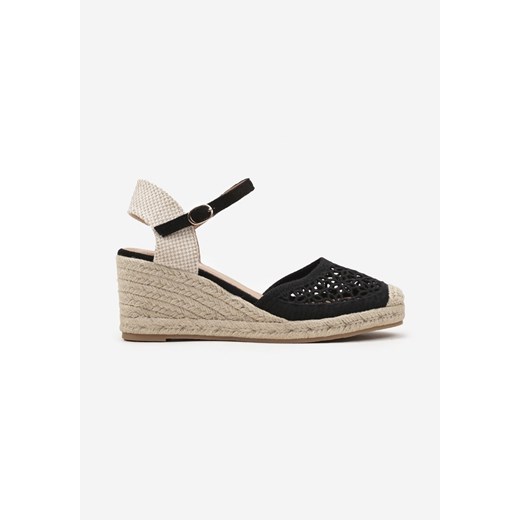 Espadryle damskie Born2be na koturnie boho czarne z klamrą 