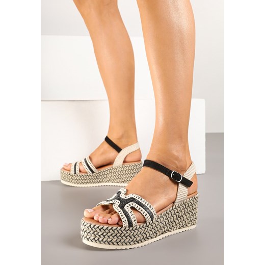 Czarne Sandały na Koturnie z Plecionki w Stylu Boho Vesstis ze sklepu born2be.pl w kategorii Espadryle damskie - zdjęcie 178438129