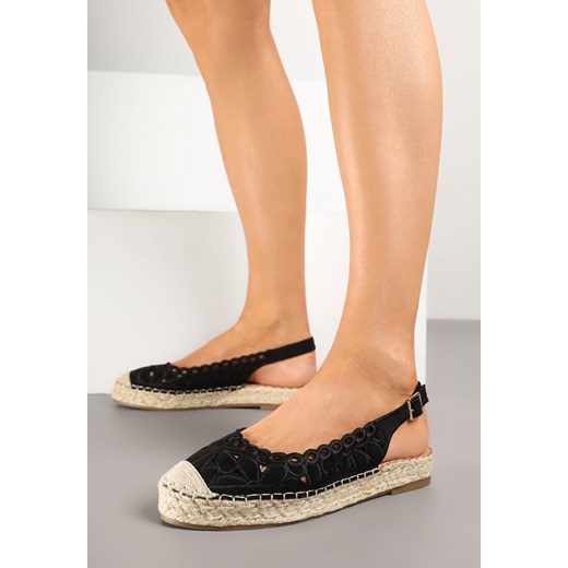 Czarne Sandały Espadryle Slingback z Plecionką i Ażurową Cholewką Loriene ze sklepu born2be.pl w kategorii Sandały damskie - zdjęcie 178440646