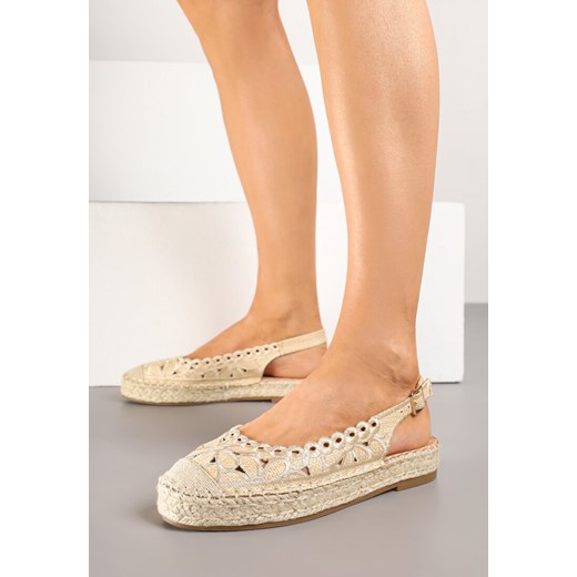 Beżowe Ażurowe Sandały Espadryle Slingback z Plecioną Podeszwą Erilwen ze sklepu born2be.pl w kategorii Sandały damskie - zdjęcie 178440688