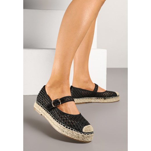 Czarne Espadryle z Siateczki na Plecionej Podeszwie ze Sprzączką Feniffia ze sklepu born2be.pl w kategorii Espadryle damskie - zdjęcie 178441066