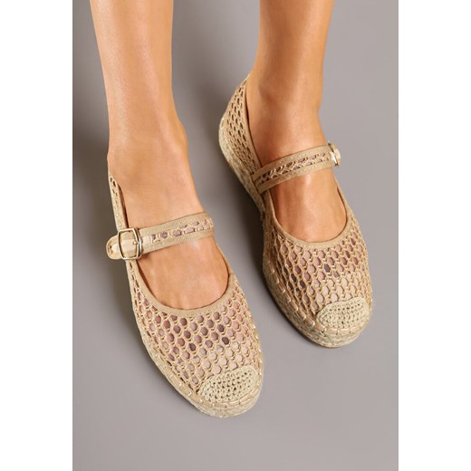 Ciemnobeżowe Espadryle z Siateczki na Plecionej Podeszwie ze Sprzączką Feniffia 40 promocyjna cena born2be.pl