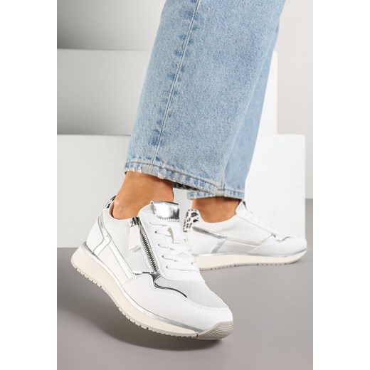 Białe Sneakersy z Metalicznymi Wstawkami i Ozdobnym Suwakiem Alanatia ze sklepu born2be.pl w kategorii Buty sportowe damskie - zdjęcie 178442047