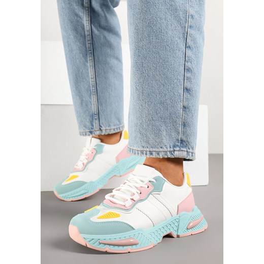 Biało-Zielone Sneakersy Streetwearowe z Kontrastowymi Przeszyciami Ilirenas ze sklepu born2be.pl w kategorii Buty sportowe damskie - zdjęcie 178442308