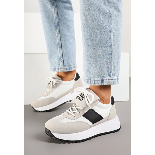 Beżowo-Czarne Sneakersy na Grubej Podeszwie z Ozdobnym Paskiem Alutra ze sklepu born2be.pl w kategorii Buty sportowe damskie - zdjęcie 178446837