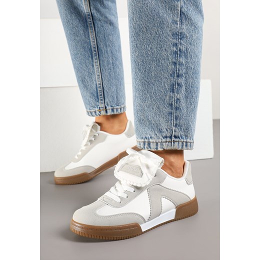 Biało-Szare Sneakersy Tenisówki z Ozdobnym Językiem Alaviela ze sklepu born2be.pl w kategorii Buty sportowe damskie - zdjęcie 178446978