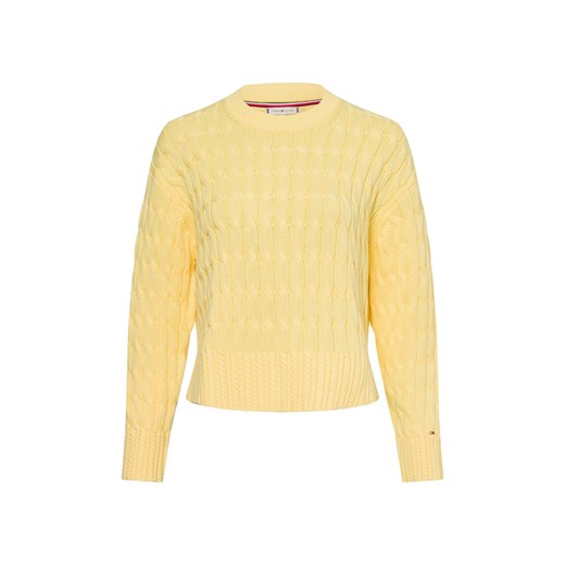 Tommy Hilfiger Damski sweter z grubej dzianiny Kobiety Bawełna żółty jednolity ze sklepu vangraaf w kategorii Swetry damskie - zdjęcie 178449205