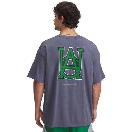Męski t-shirt z nadrukiem Under Armour UA Heavyweight Hoops Courtside Short Sleeve - szary ze sklepu Sportstylestory.com w kategorii T-shirty męskie - zdjęcie 178449397