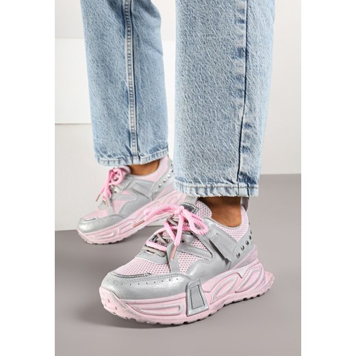 Różowo-Szare Sneakersy na Grubej Tłoczonej Podeszwie Lurimara ze sklepu born2be.pl w kategorii Buty sportowe damskie - zdjęcie 178451696