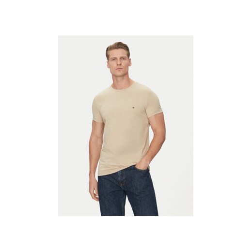 Tommy Hilfiger T-Shirt MW0MW10800 Beżowy Slim Fit ze sklepu MODIVO w kategorii T-shirty męskie - zdjęcie 178452228